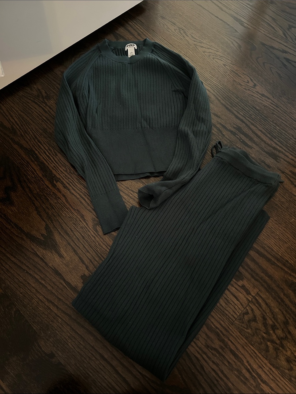 PINK Victoria's Secret Ribbed Knit Set in Dark Green